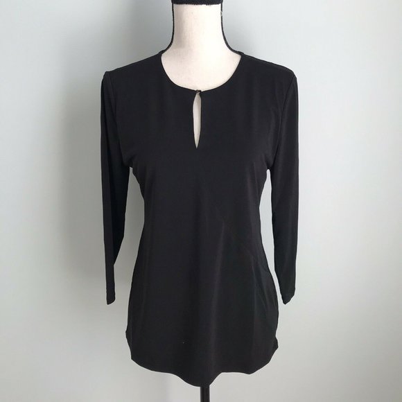 New Carmen Marc Valvo Black Keyhole Blouse - Picture 1 of 4